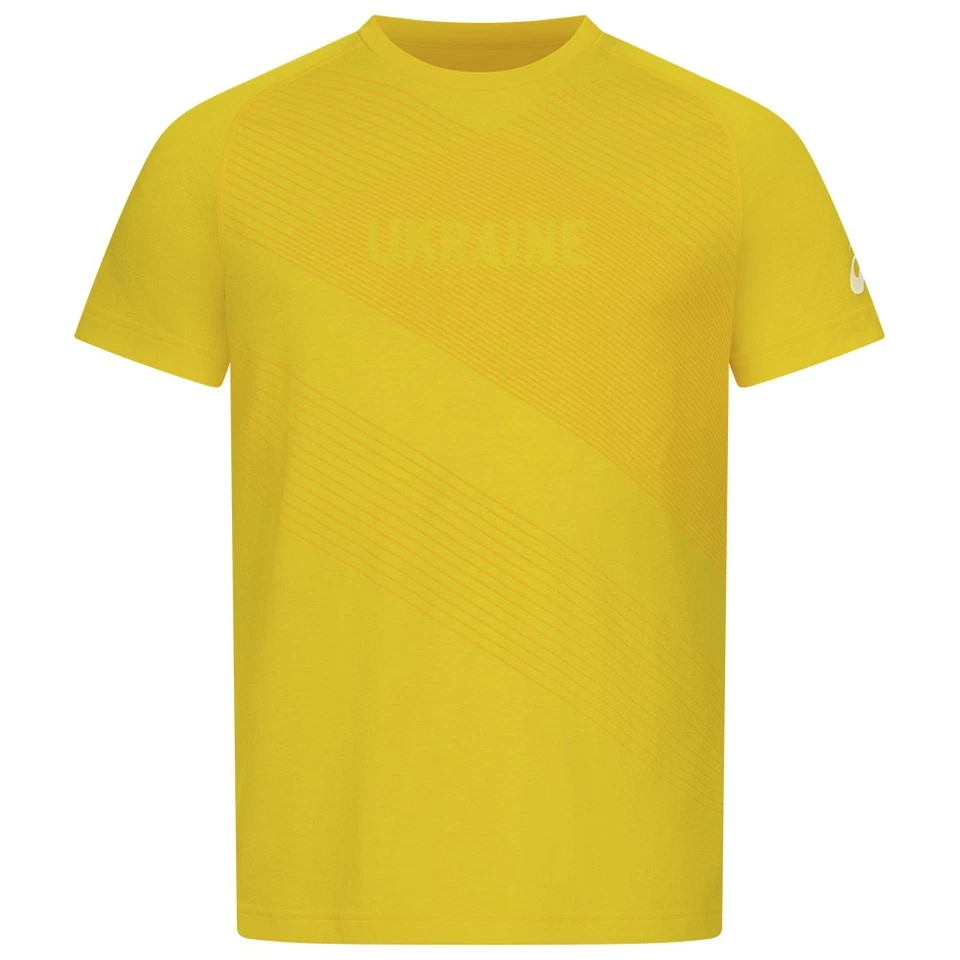 Ucrania ASICS Nacional Hombre Sport Running Fitness OLYMPIA Shirt Amarillo Nuevo - Imagen 1 de 1