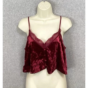 Forever 21 Velvet Lace Crop Cami Tank Top Size M Y2K Festival Edgy Sexy Trendy - Picture 1 of 11