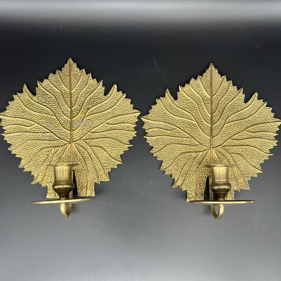 Aplique de pared de latón vintage Gatco hoja candelabro par 2 Boho Grandmillenial Foto 1 de 4
