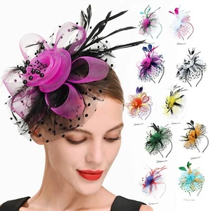 Women Cocktail Party Fascinator Hat Wedding Church Kentucky Derby Formal Mesh - Picture 1 of 34