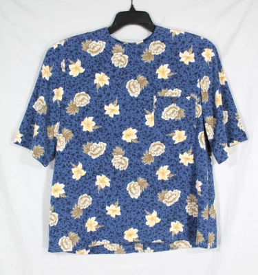 CAMISA TOP FLUIDA EVAN PICONE Sedosa SATÉN AZUL MARINO BEIGE ESTAMPADO FLORAL 1 Bolsillo 10 Foto 1 de 4
