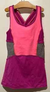 230167 Girls 8 Lululemon IVIVVA Pink Built in Bra Cros Back Tank Top EUC - Picture 1 of 4