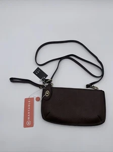 New JOY SUSAN Brown Faux Vegan Leather Wristlet Clutch Mini Crossbody Purse - Picture 1 of 4