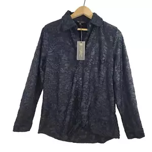 DG2 Womens Black Floral Burnout Top Button Front Twist Waist Long Sleeve Shirt S - Picture 1 of 12