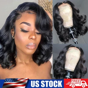 Wavy Bob Wig Human Hair Lace Front Wigs Human Hair Pre Plucked Glueless Wigs USA - Picture 1 of 12