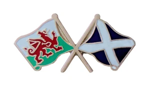 Scotland St Andrew's Flag & Wales Flag Friendship Courtesy Pin Badge - Picture 1 of 3