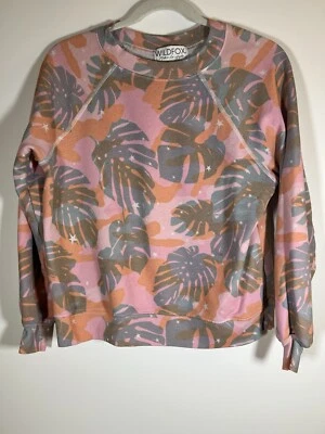 Vintage Wildfox Y2K muted floral palm trees pink sweatshirt sz XS oversized - Image 1 of 4