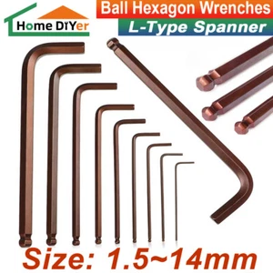 Allen Key 1.5mm~14mm S2 Alloy Steel Hex Key Metric Ball L-Keys Hexagon Wrenches - Picture 1 of 21