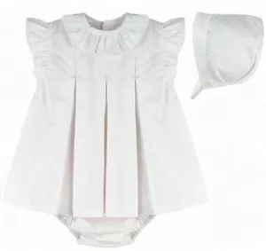 Baby Girl Dress Bonnet Pants Outfit Set Nappy Cover Spanish Baby Ferr White Pink - Picture 1 of 9