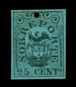 COLOMBIA 1866 Postage Due - EAGLE 25c blk,blue Sc# J1 specimen (punched hole) - Picture 1 of 2