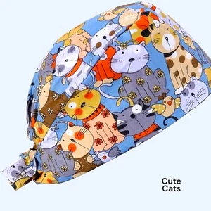 Work Cap Medical Chef Painter Unisex Cotton OSFM “Cute Cats” - Picture 1 of 8
