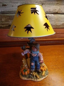 HOME INTERIORS Scarecrow Tea Light Fall Pumpkin Candle Lamp Leaf Cutouts  - Picture 1 of 3