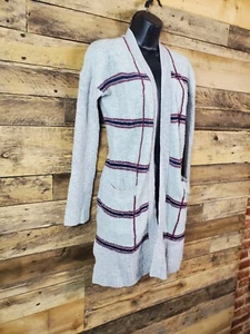 Roxy Cardigan Sweater Small Striped Chest 38" Length 32" Brown Maroon Blue - Picture 1 of 7
