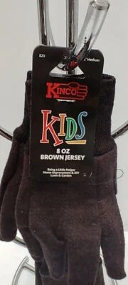 KIDS /GARDENING GLOVES/Kinco Brown Jersey Youth Medium Farm Construction  2 Pair - Image 1 of 4