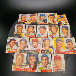 1953 Topps Baseball Cards Range 23-84 - Unique Collection of 20 Different Cards