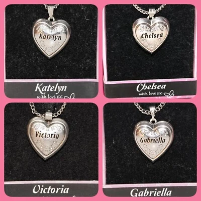 Love Locket Necklace Heart Silver Personalized Pick Name Mulberry Studios NWT - Image 1 of 4