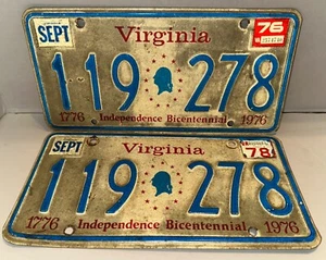 Paar passende Virginia 1976 Independence Bicentennial Nummernschilder 119-278 - Bild 1 von 5