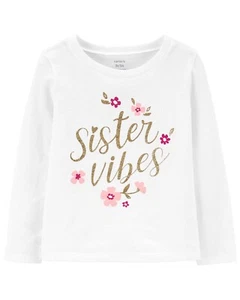 Carter's Sister Vibes Long Sleeve White Jersey Tee Shirt T-Shirt Blouse 24M 2T  - Bild 1 von 2