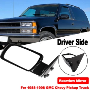 For 88-98 GMC Chevy Pickup Truck Manual Adjustment Fold Black Driver Side Mirror - Picture 1 of 7