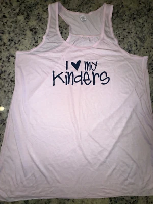Womens Plus Size 2XL Light Pink Tank Top ~ I Love My Kinders ~ Teacher ~ New - Image 1 of 2