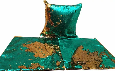 Sequins Decorative Green Throw Pillow Cover Shams 40x40cm Pillow Cases Set of 3 - Image 1 of 4