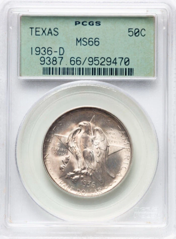 1936-D Texas Commemorative Silver Half Dollar-PCGS MS 66 | Generation 3.0 Holder - Image 1 of 2