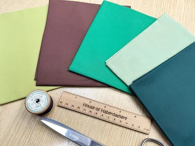 Fat Quarter Fabric Bundle Plain Green Colour Mix 5 Piece Cotton Craft Fabric - Image 1 of 4