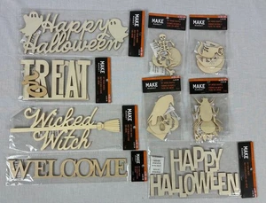 Make Market DIY Wood Shapes Happy Halloween Crafts Witch Skeleton Ghost Welcome - Picture 1 of 10
