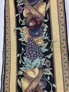 Gobelin Tischläufer 68 "L x 13"B Ernte Obst schwarz braun und gold Quasten - Bild 1 von 7
