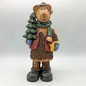 Bear Figurine. Resin.  12” tall. Bear holding tree and Star.   Faux Wood - Picture 1 of 9
