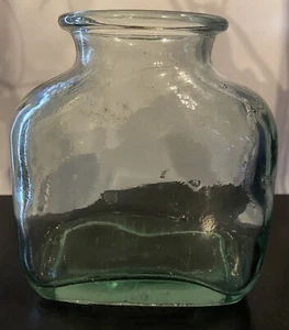 Aqua Green Blue Rectangle Vase Thick Heavy Glass Art Cottage Core - Picture 1 of 8