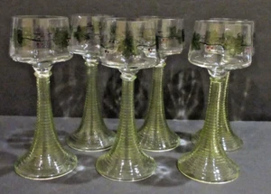 ANTIKES Theresienthal 6er Set handemaillierte Roemer / Hock Weingläser - LEUCHTET - Bild 1 von 9