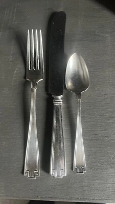 Cubiertos de ley etrusca Gorham. Tenedor de cena, cuchillo y cuchara. 3 piezas Foto 1 de 4