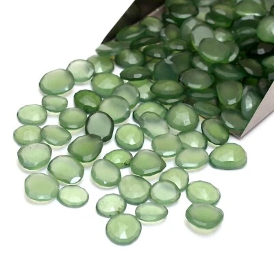 Natural Green Serpentine Gemstone 10mm-14mm Fancy Faceted Rosecut Slices Lot - Image 1 of 4