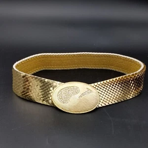 Vintage Serpentine Belt Gold Stretch 24" to 32" Metal Fish Scale Oval Buckle - Picture 1 of 5