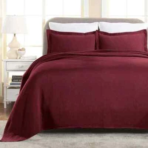 Basketweave Cotton Matelasse Decorative Bedspread and Pillow Sham Set - Picture 1 of 19