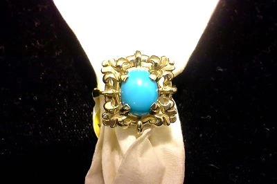 Anillo Cabujón Vintage La Bella Durmiente Natural Turquesa Oro Amarillo 14k Talla 6.5 Foto 1 de 4