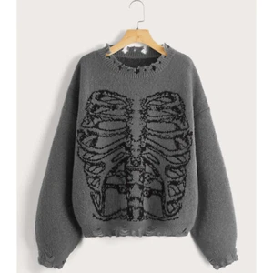 Goth Skelett Rib Cage Distressed superweicher Pullover Halloween Vibes Damen Large - Bild 1 von 5