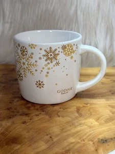 Godiva Christmas Coffee Mug Latte Cup Hot Chocolate Gold White Snowflakes - Picture 1 of 12