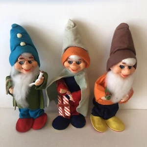 Juego 3 de fieltro navideño cara de goma enanos elfos gnomos vintage años 50 hecho en Japón - Imagen 1 de 8