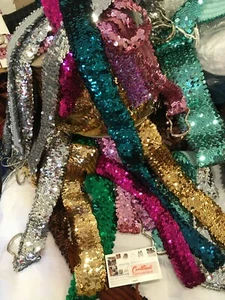 2" -2.25" ELASTIC STRETCH SEQUIN TRIM  4 ROWS COLORS SEWING TRIM NEW USA - Picture 1 of 9