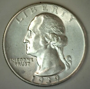 1939 D Washington Silver Quarter Uncirculated 25c US Coin Denver Mint - Picture 1 of 2