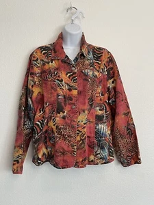 Vtg 90s Chicos Design Leopard Flower Shacket Safari Scene Size Medium Chicos 2 - Picture 1 of 7