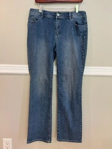 Chico's Stretch Denim Jeans Wm Size 1 Reg Pants Straight Bottom Beaded Pockets - Picture 1 of 15