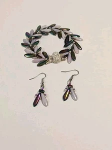 Vintage Purple Carnival Look Glass & Acrylic Bead Bracelet. Matching Earrings. - Picture 1 of 24