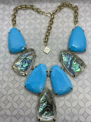 Collar Kendra Scott Declaración Harlow Suspendido Abulón Turquesa Azul Oro Foto 1 de 4