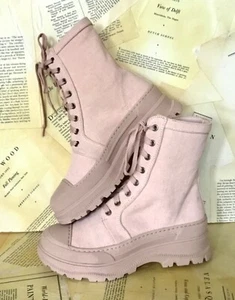 Free People Camp Out Canvas Lace Up Combat Boots Lug Sole Nude Rose 39 /9 NEW - Picture 1 of 9