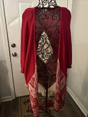 Suéter Tejido Umgee Para Mujer Talla Pequeña/Mediana Rojo Flecos Crochet Cárdigan Cortina Usado en Excelente Condición Foto 1 de 2