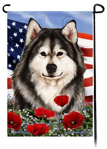 Patriotische Blumen Garten Flagge - grau und weiß Alaskan Malamute - Bild 1 von 1