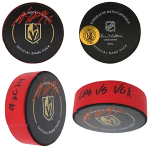 Noah Hanifin Autographed Game Used Goal Puck Vegas Golden Knights IGM COA Signed - Picture 1 of 9